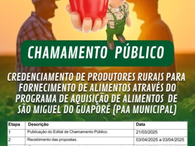 CHAMAMENTO PÚBLICO PARA PRODUTORES RURAIS EM SÃO MIGUEL DO GUAPORÉ